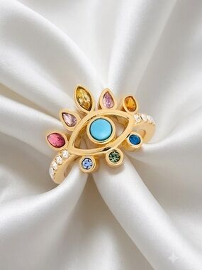 NWT Kurt Geiger Rainbow Crystal Evil Eye Cocktail Ring
